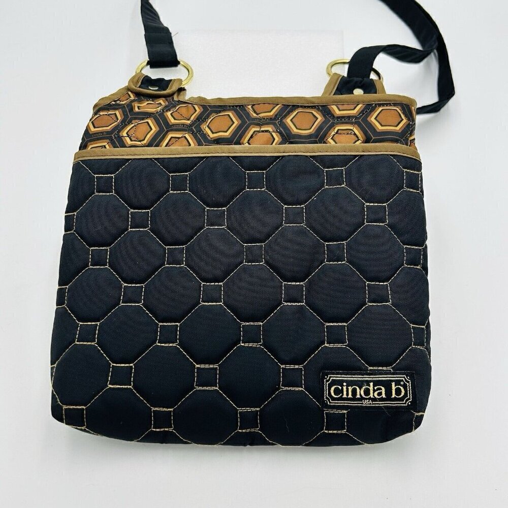Cinda B Black Mod Tortoise Crossover Shoulder Bag Quilted 9" x 9.5"